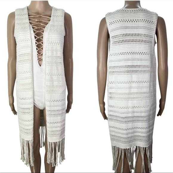aerie Other - New Aerie Open Front Crochet Fringe Cotton Vest Duster Cover Up